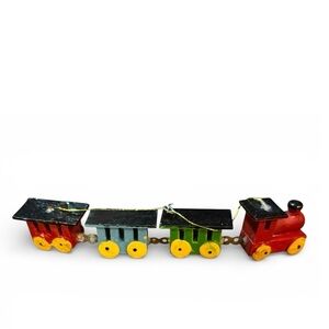 vintage painted wooden train christmas ornament Hand Painted 5” Taiwan